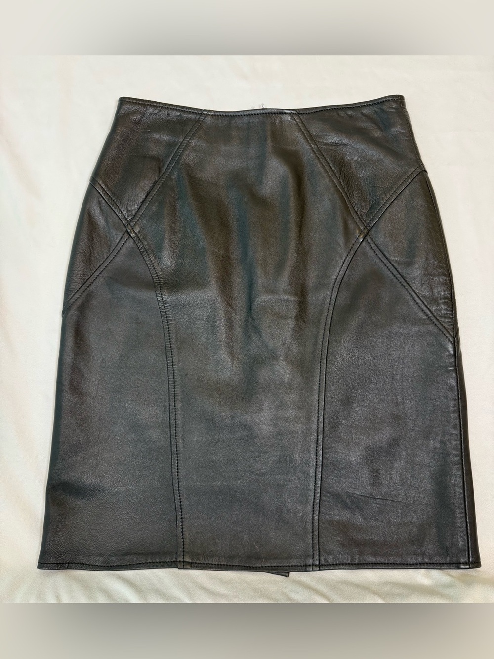 Renaissance Vintage Classic Black Leather Mini Skirt, Size 10.